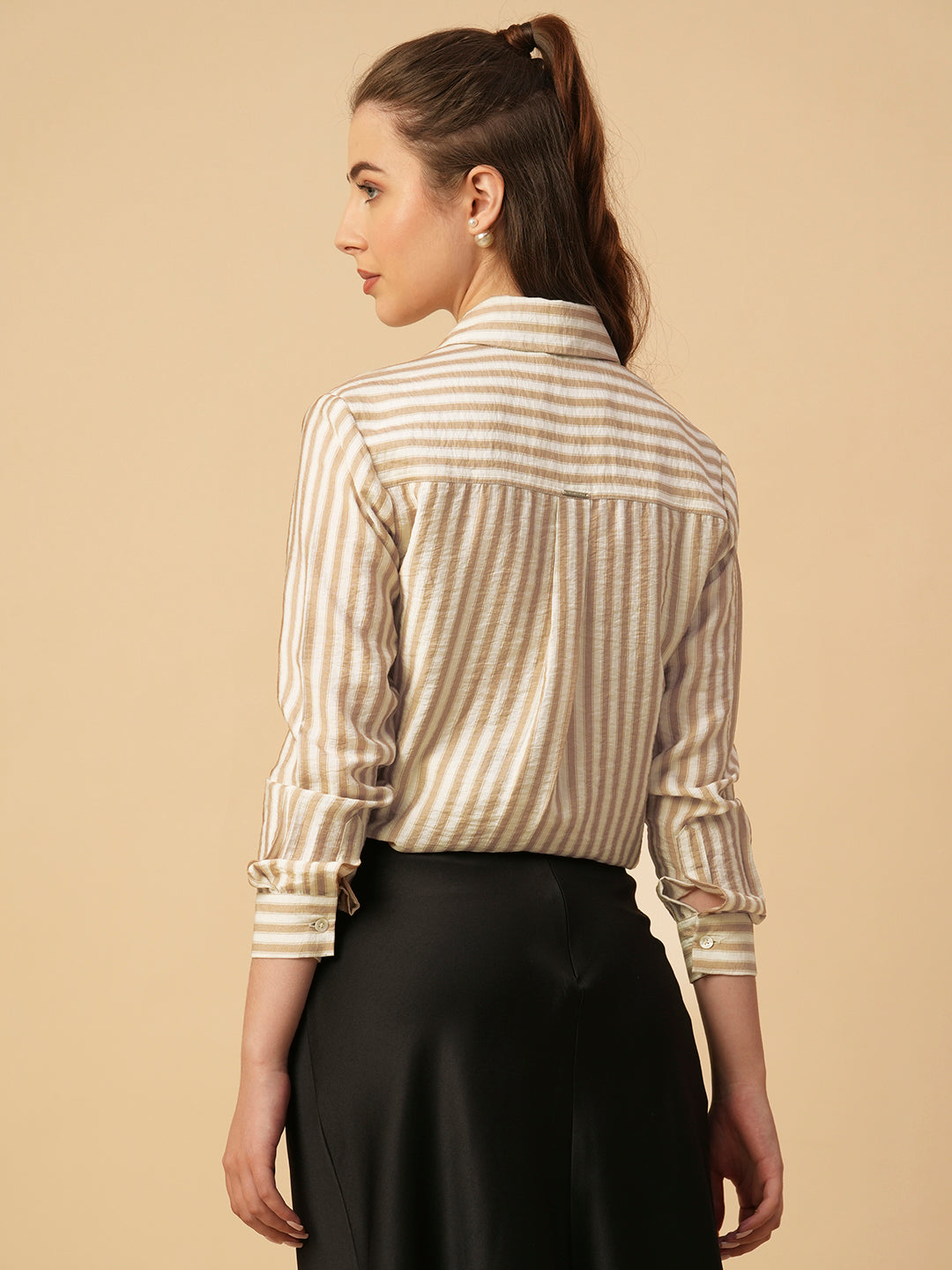 CRUSHED VISCOSE PRINTED STRIPES SHIRT