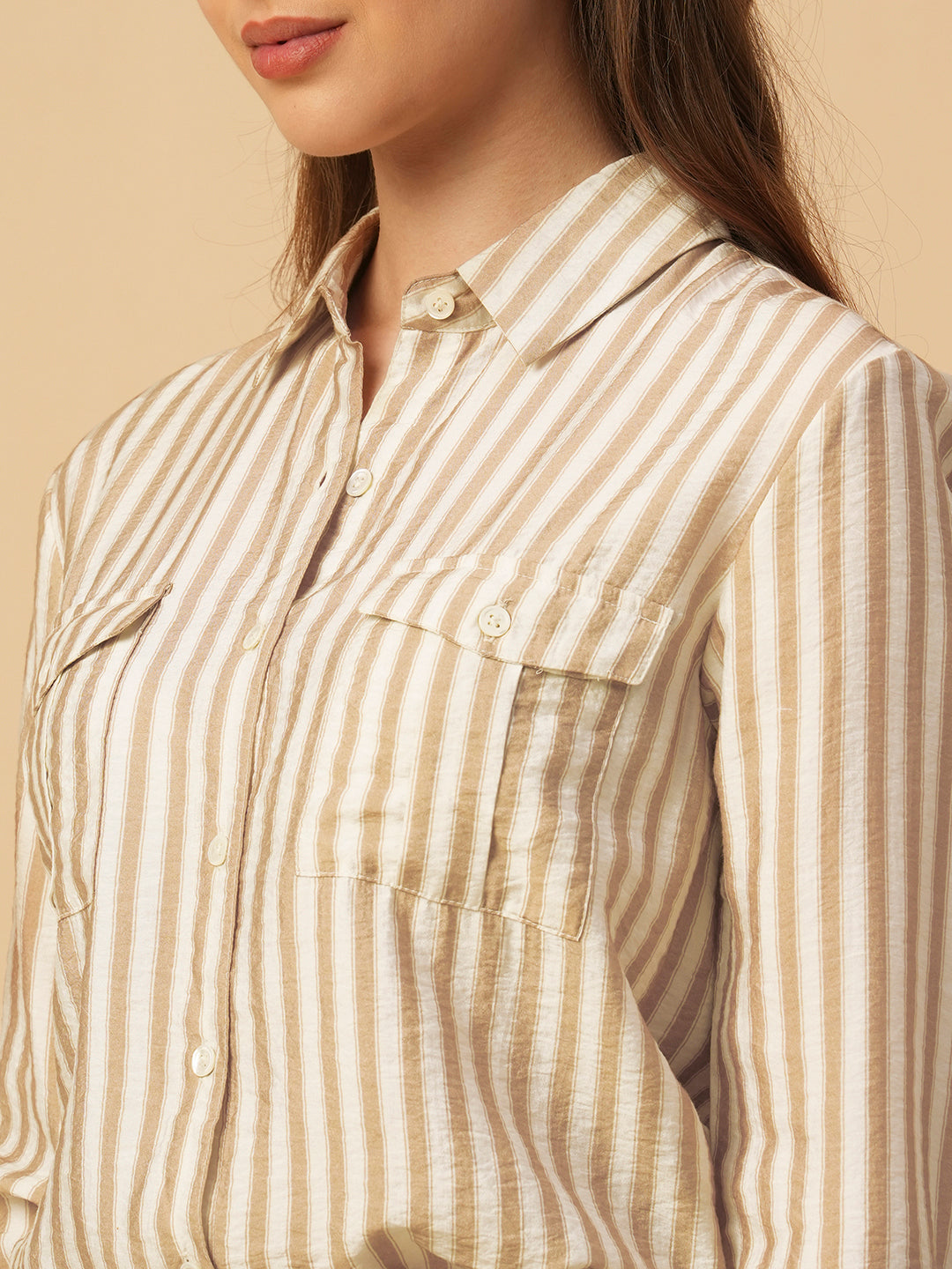 CRUSHED VISCOSE PRINTED STRIPES SHIRT