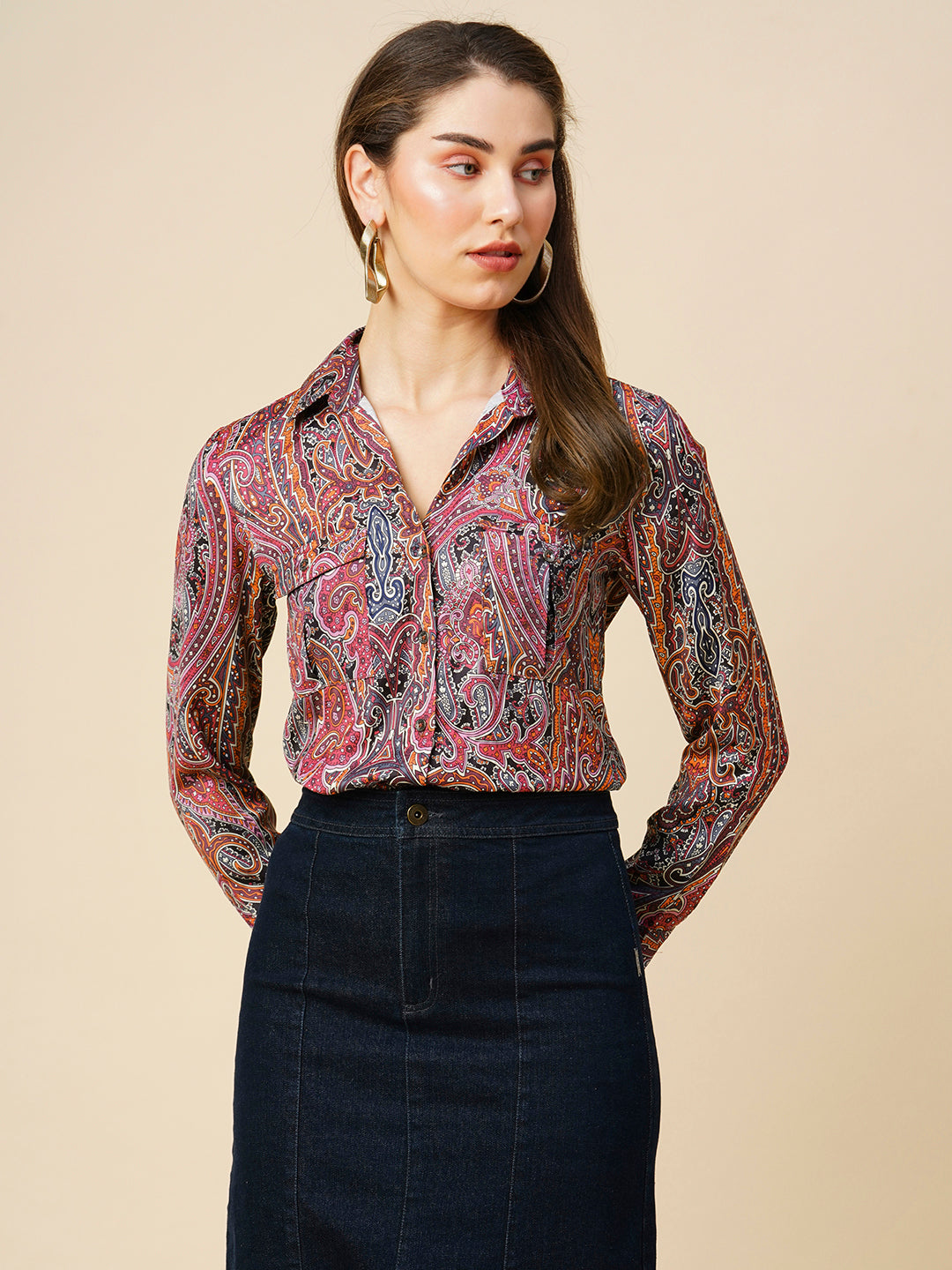 Paisley Printed Satin Shirt