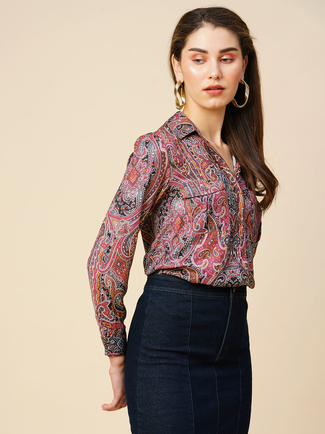 Paisley Printed Satin Shirt