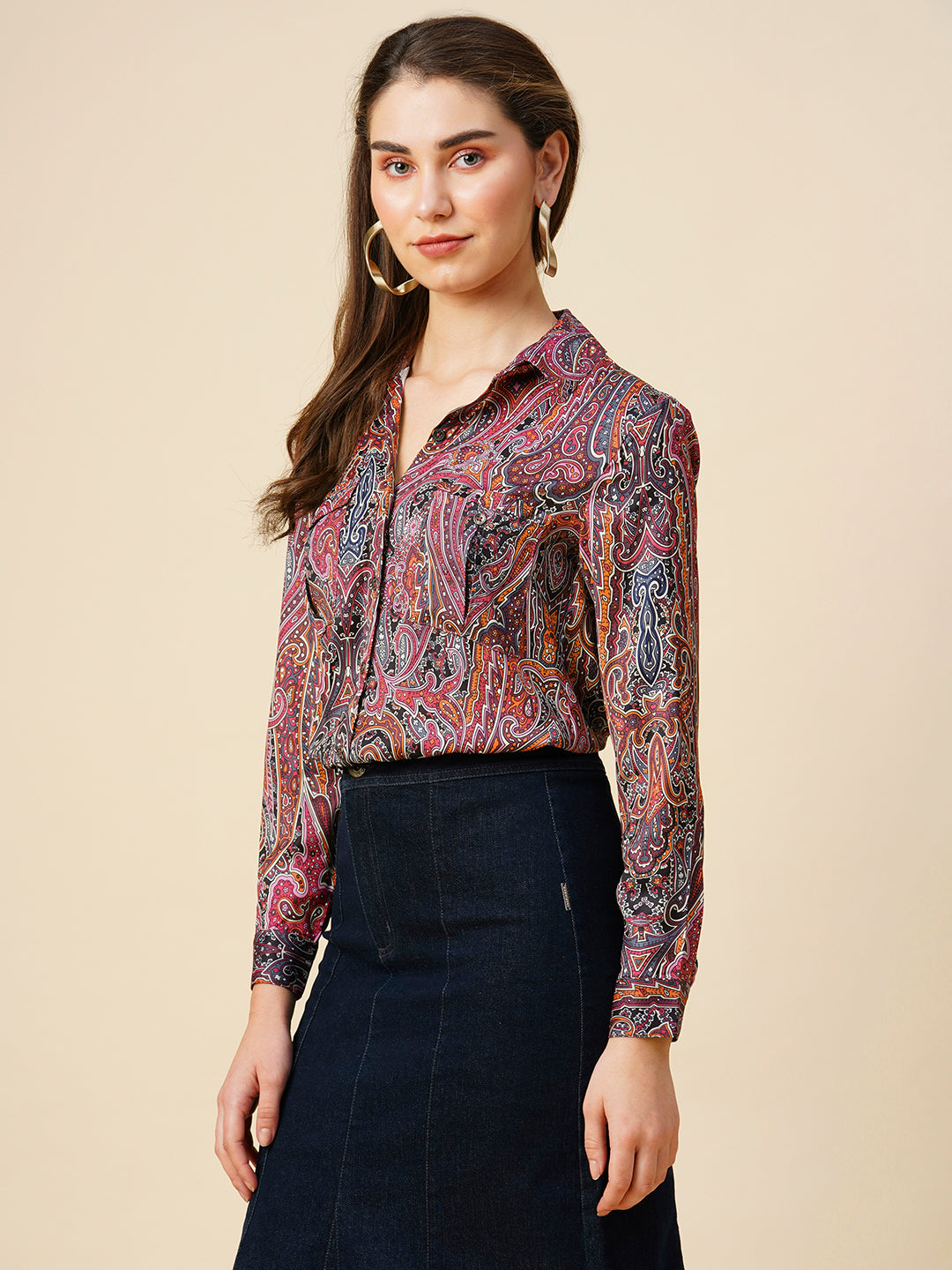 Paisley Printed Satin Shirt