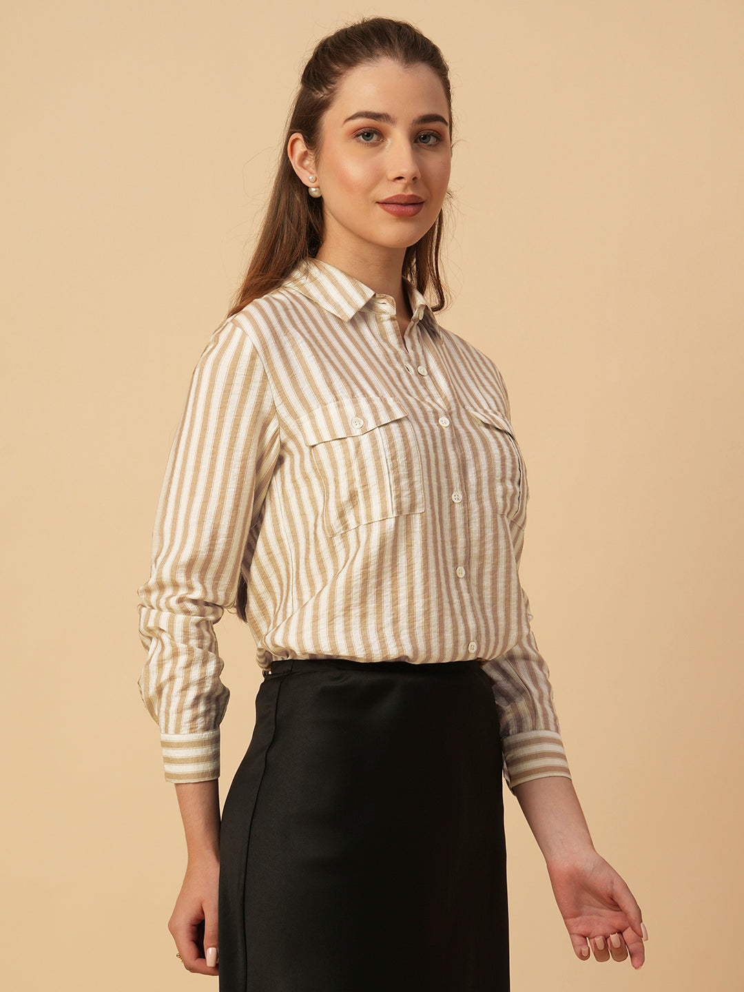 CRUSHED VISCOSE PRINTED STRIPES SHIRT
