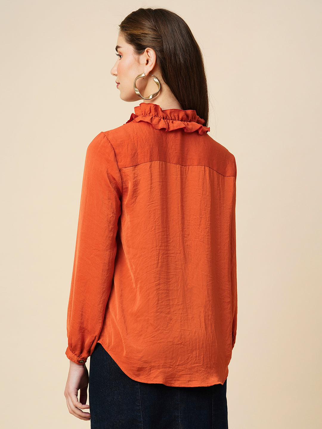 Hammered Satin Ruffled Collar Blouson