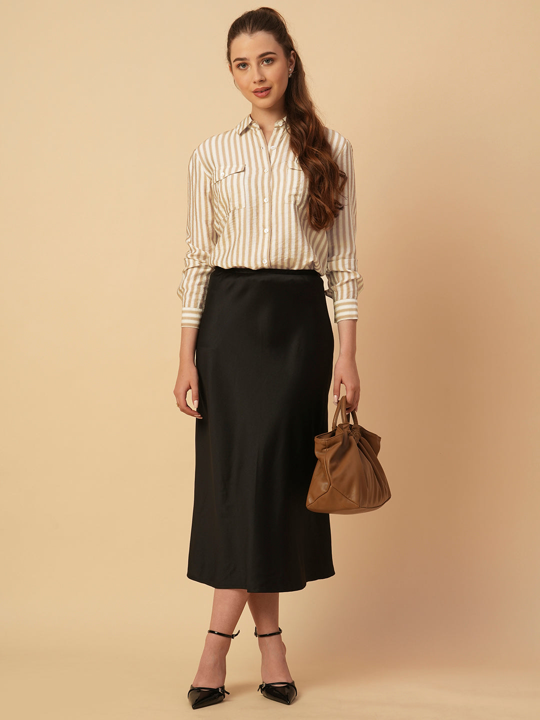 CRUSHED VISCOSE PRINTED STRIPES SHIRT