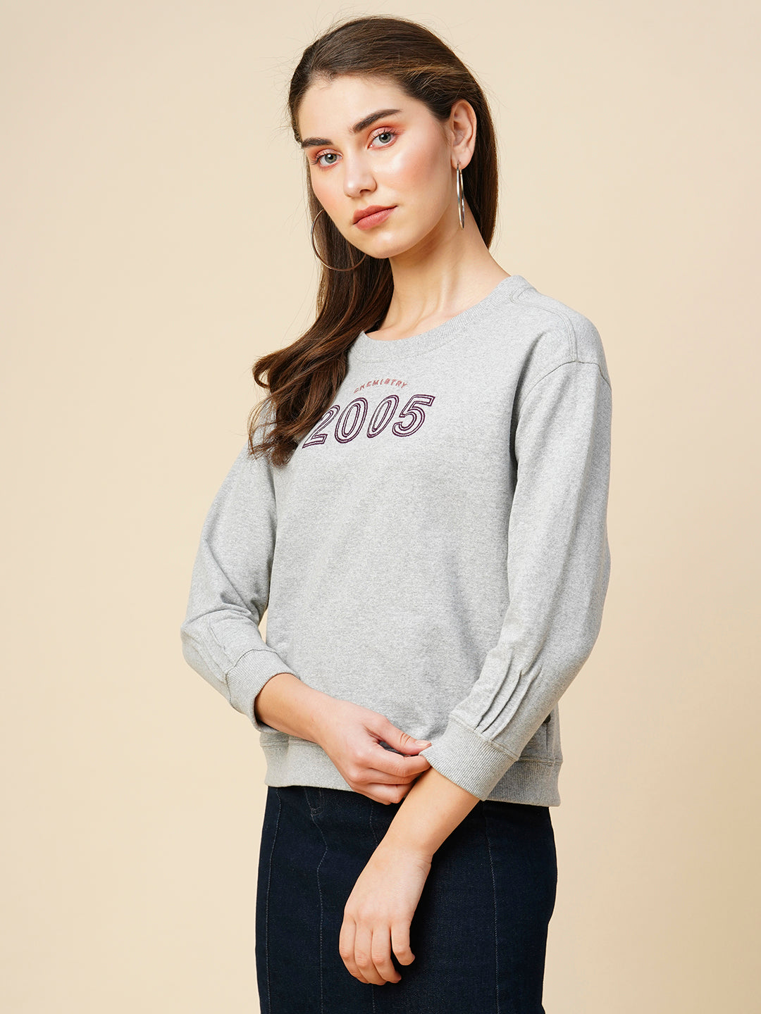 Grey Melange French Terry Drop Shoulder Sweatshirt