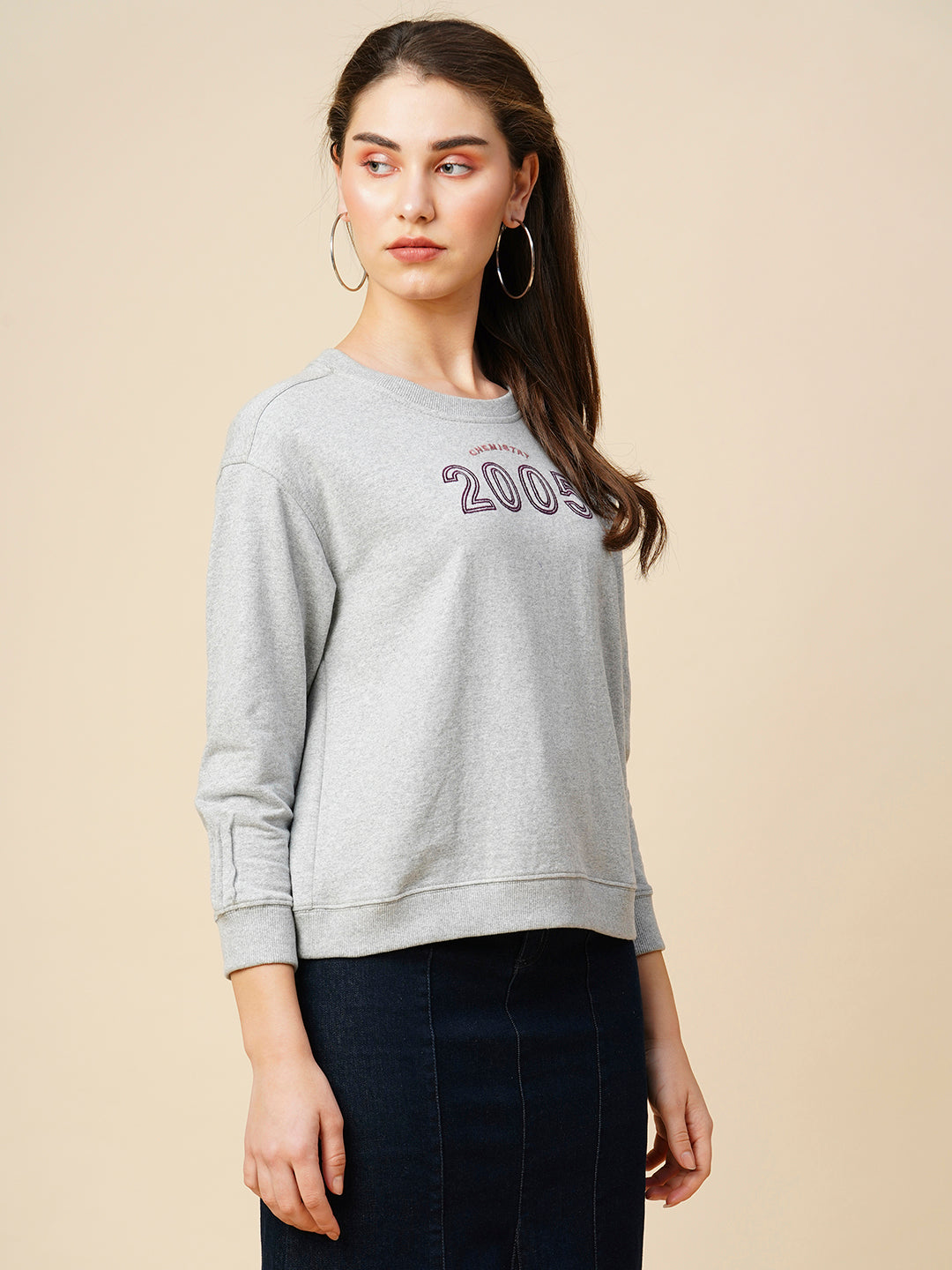 Grey Melange French Terry Drop Shoulder Sweatshirt