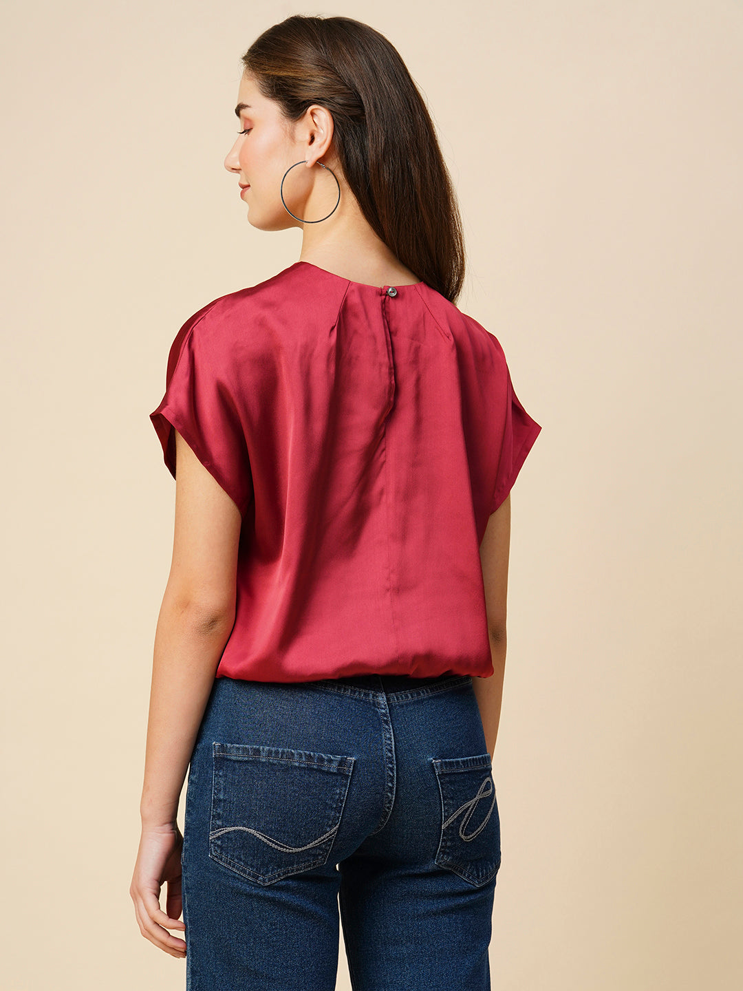 Satin Emebellished Drop Shoulder Cropped Blouson