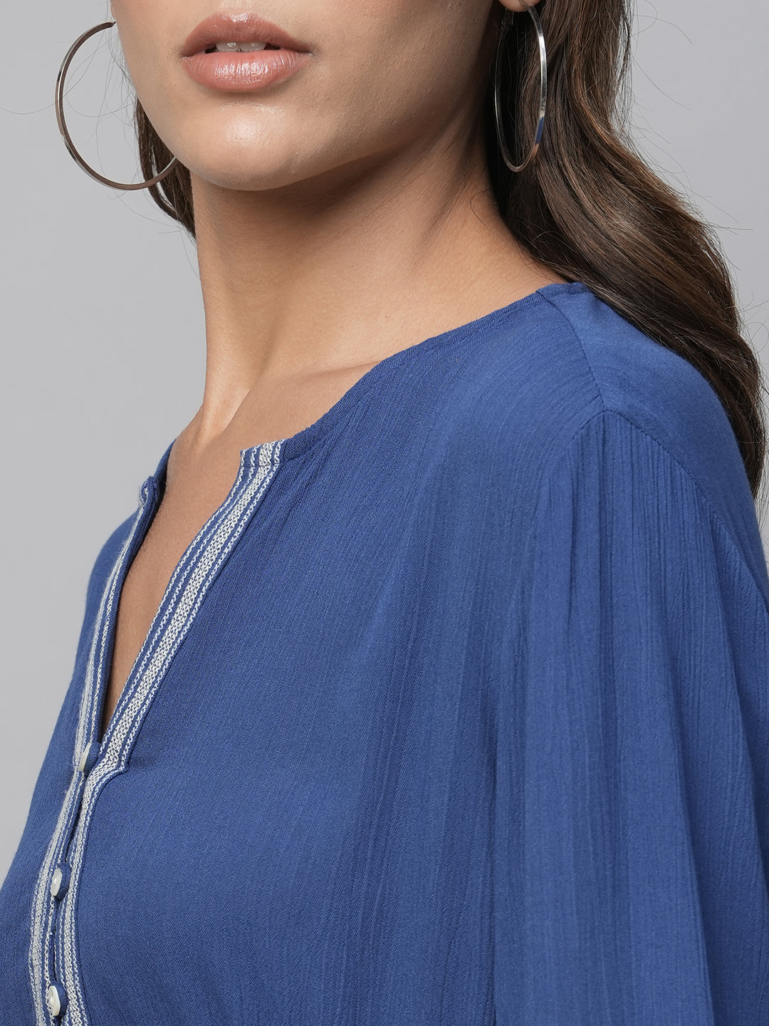 Crinkle Rayon Embroidered Synched Basque Top & Wide Leg Kurta Set