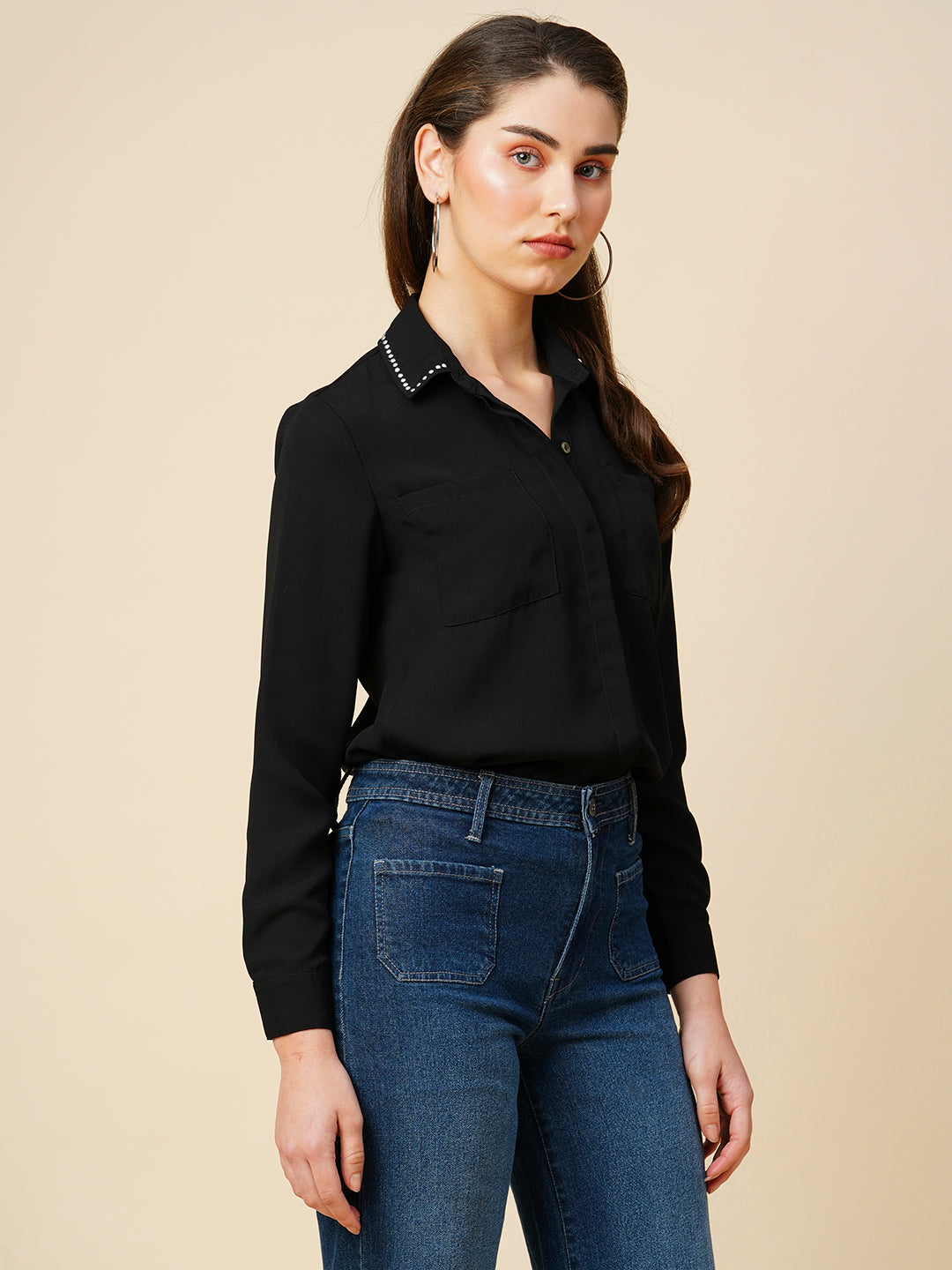 Moss Crepe Shirt W/ Studded Collar