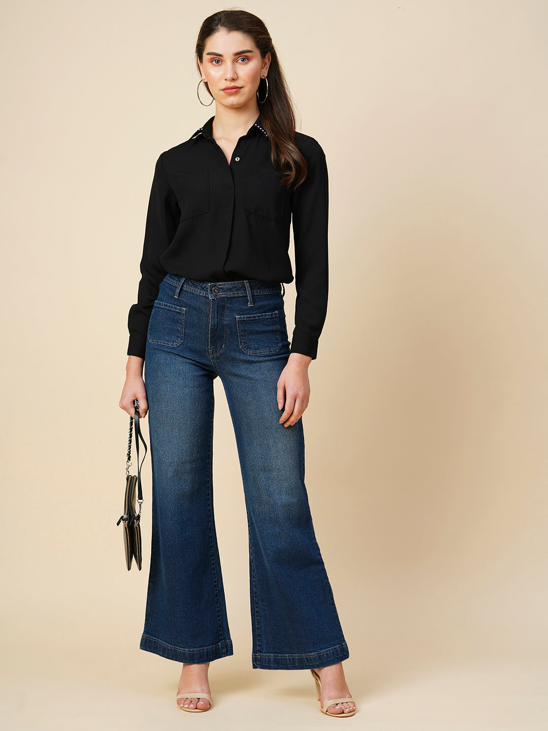 Moss Crepe Shirt W/ Studded Collar