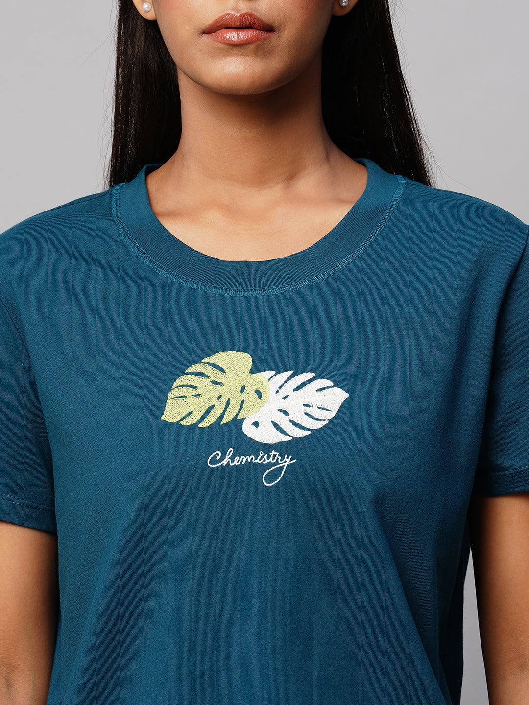 Embroidered Tee & Printed Viscose Wide Pj Set