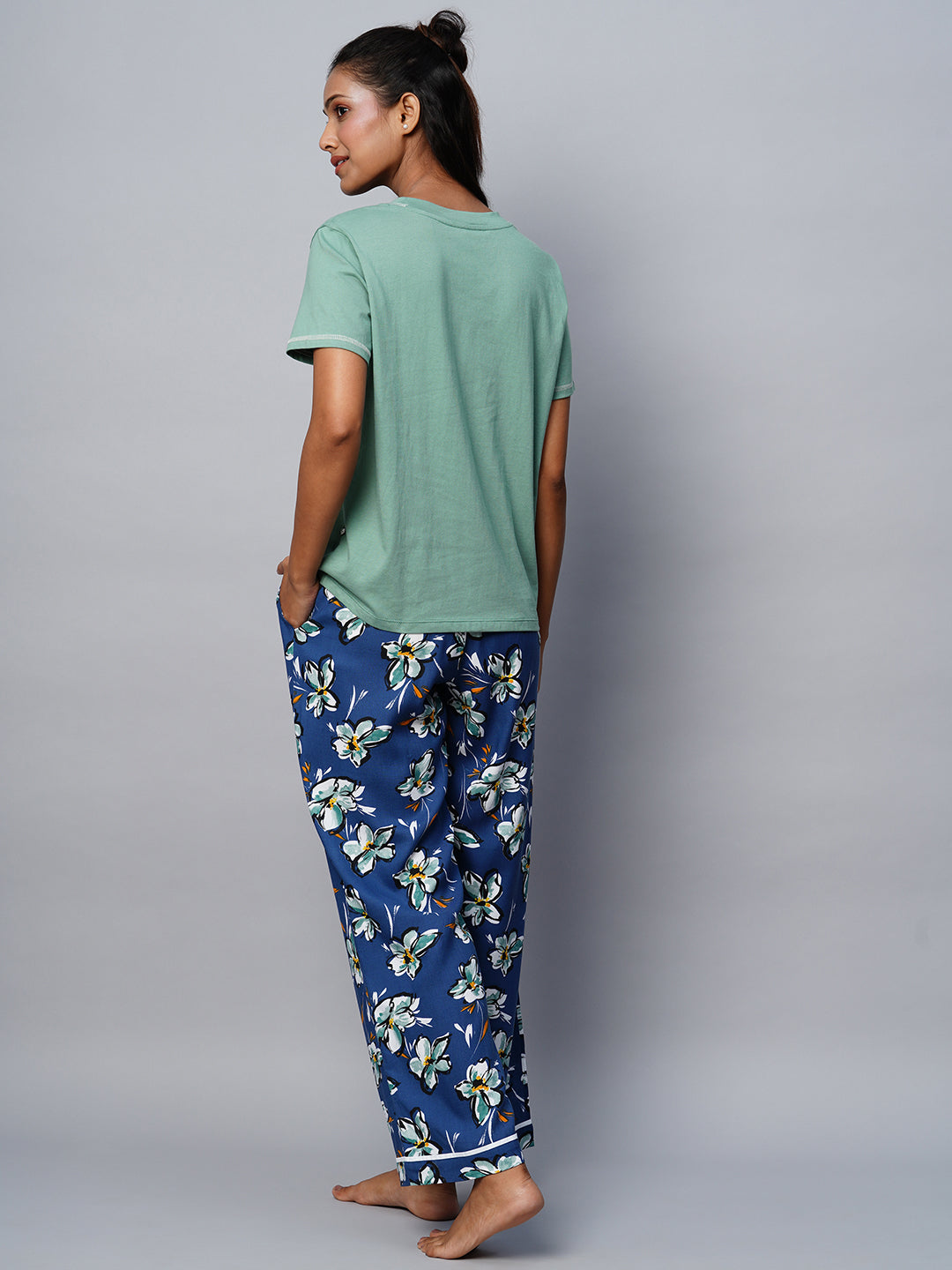 Embroidered Tee & Printed Viscose Pj Set