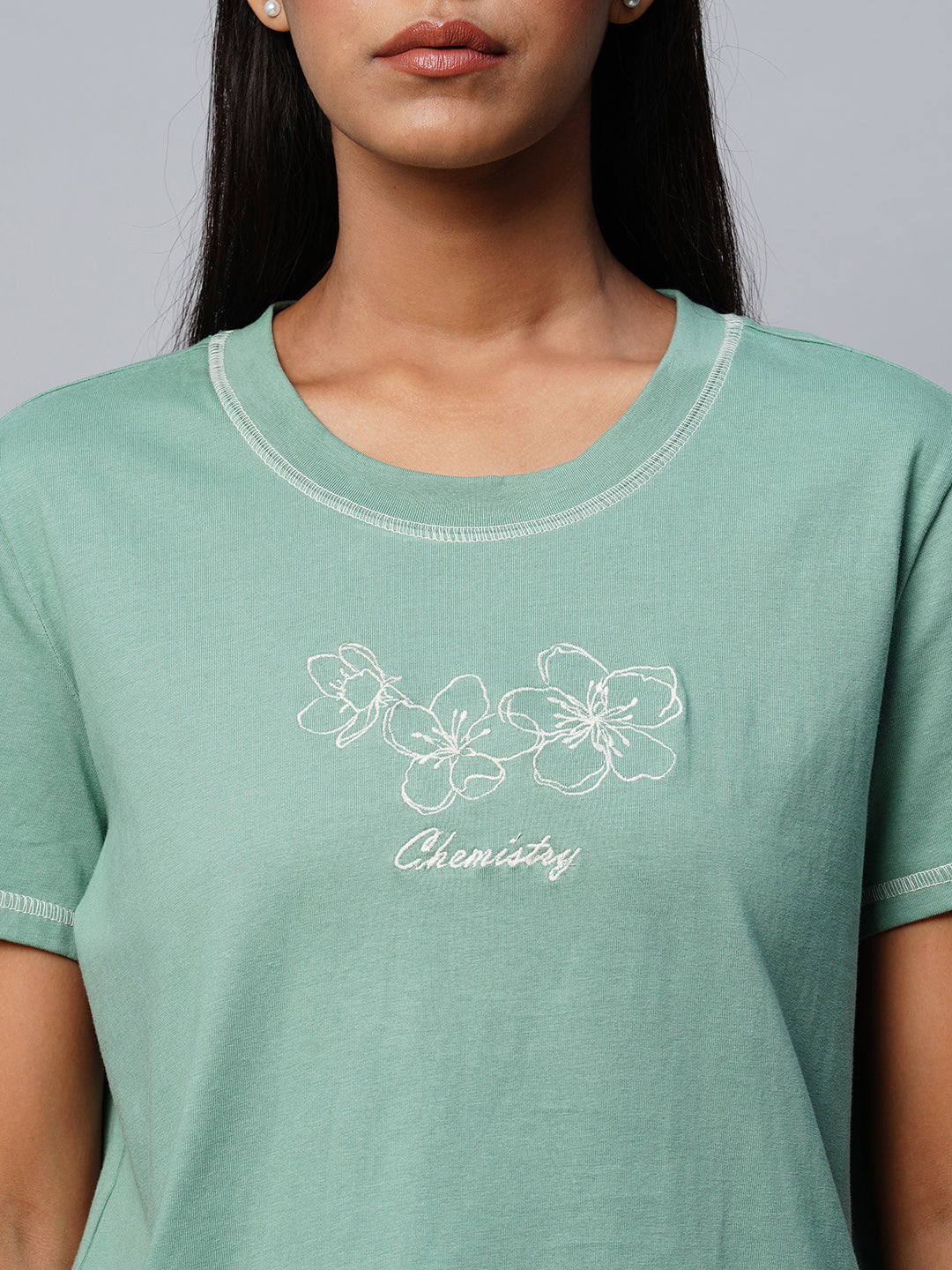 Embroidered Tee & Printed Viscose Pj Set