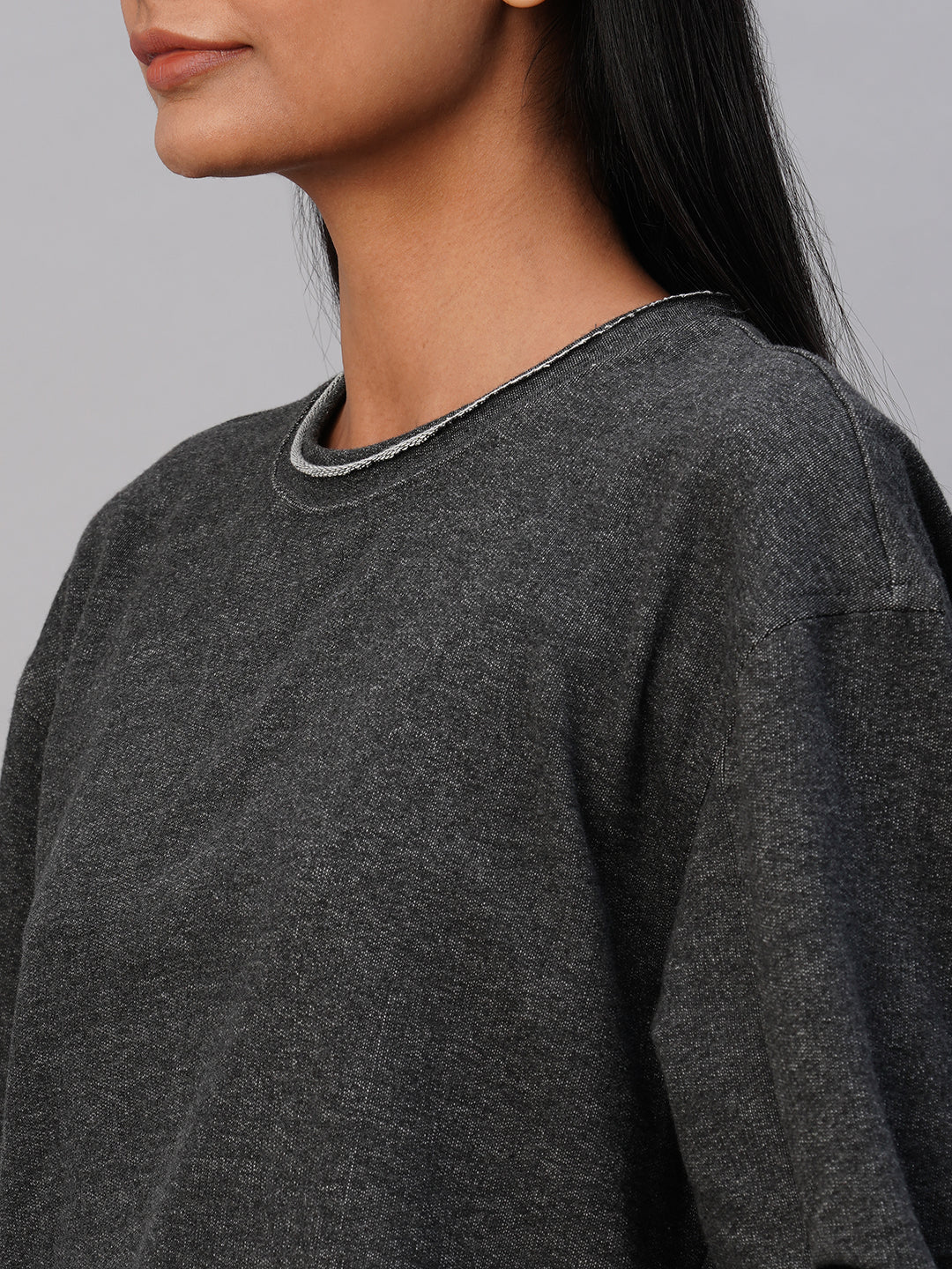 Stippled French Terry Drop Shoulder Sweatshirt W/ Tucked Detailed Sleeves