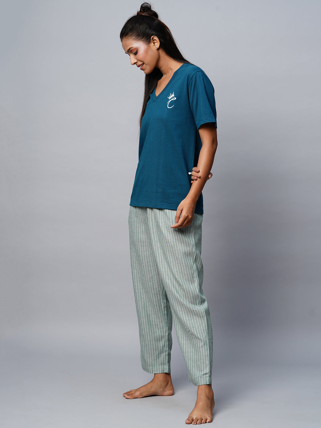 Chemistry V-Neck Cotton Jersey Tee & Viscose Linen Pj Set