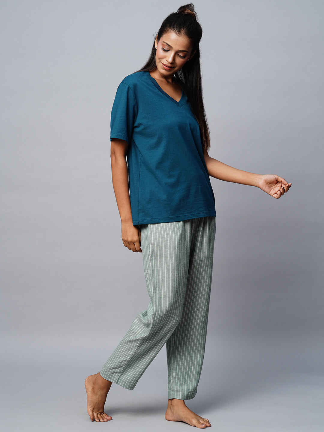 Chemistry V-Neck Cotton Jersey Tee & Viscose Linen Pj Set