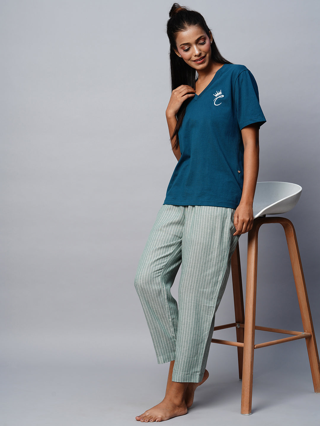 Chemistry V-Neck Cotton Jersey Tee & Viscose Linen Pj Set