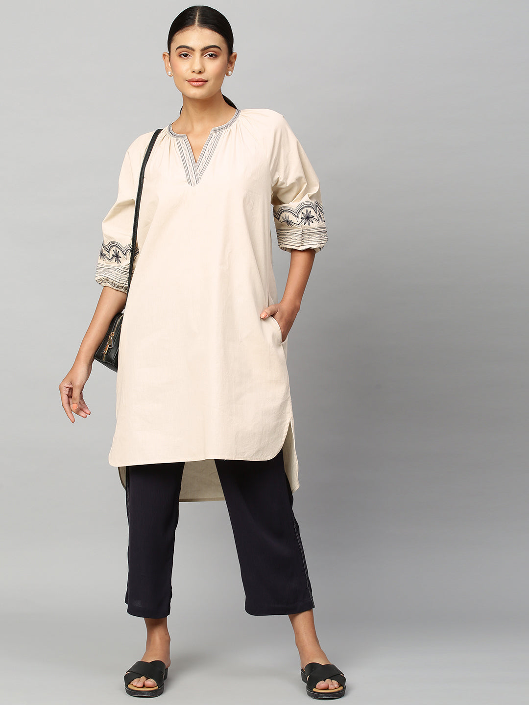 Poplin Embroidered Tunic And Crinkle Rayon Set