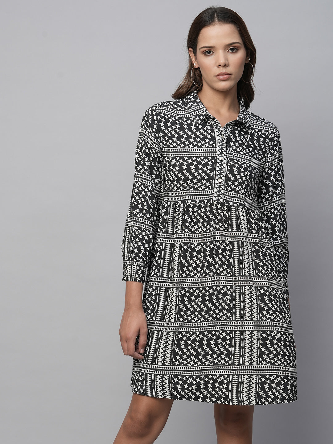Rayon Aztec Printed Pop Over Shirt Dress