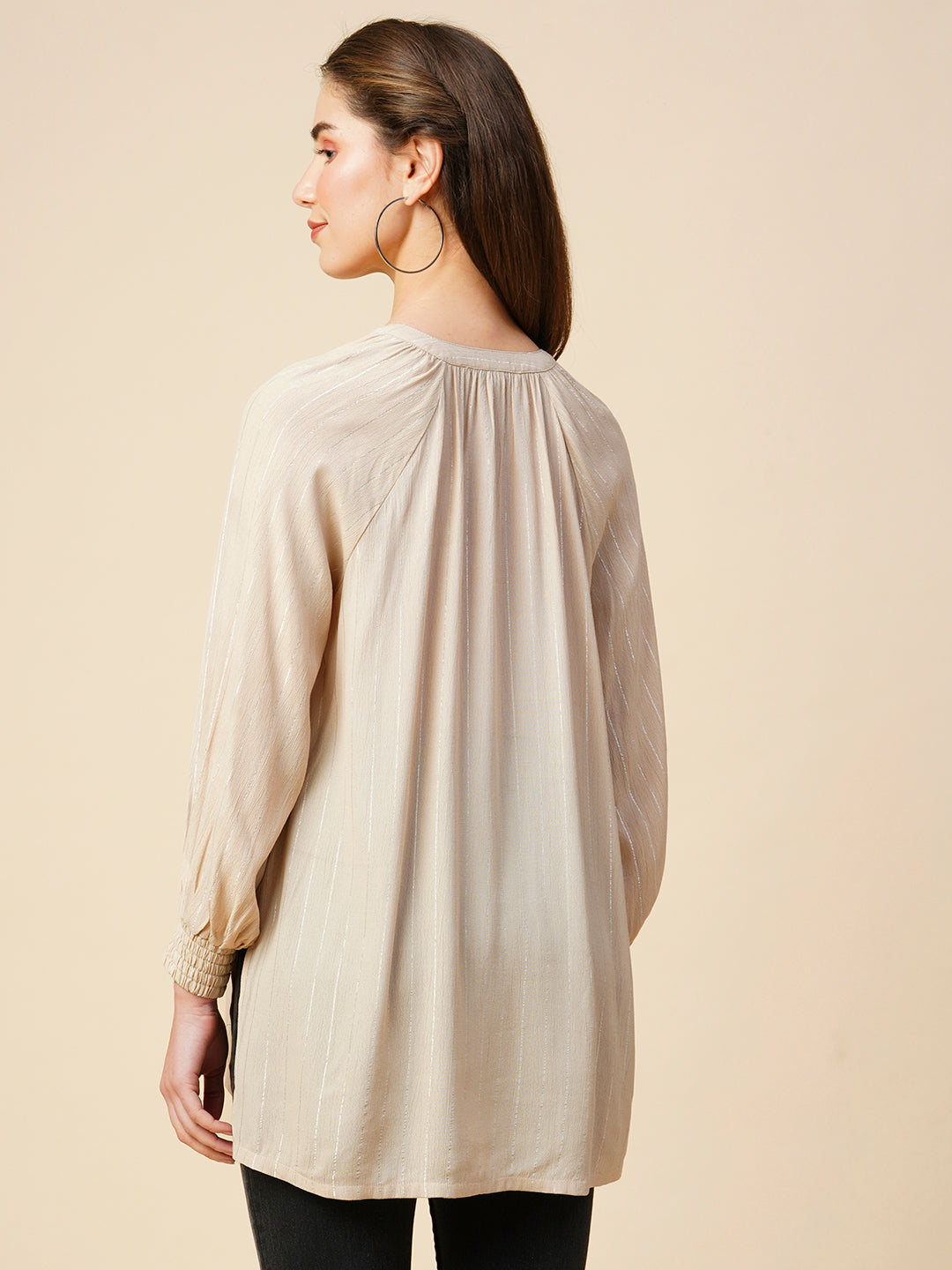 Viscose Crepe W/ Lurex Raglan Kurta With Crystal Buttons