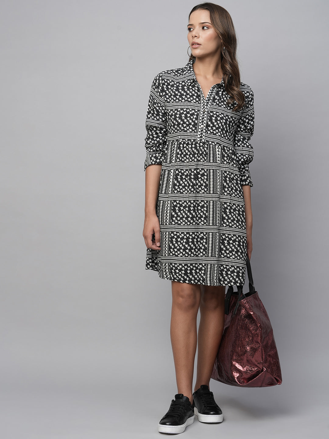 Rayon Aztec Printed Pop Over Shirt Dress