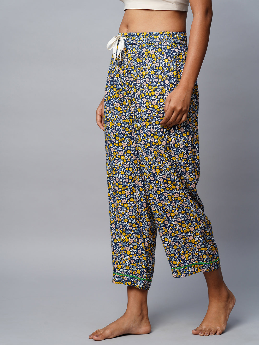 Printed Rayon Cropped Pj'S W/ Ric Rac Detailing