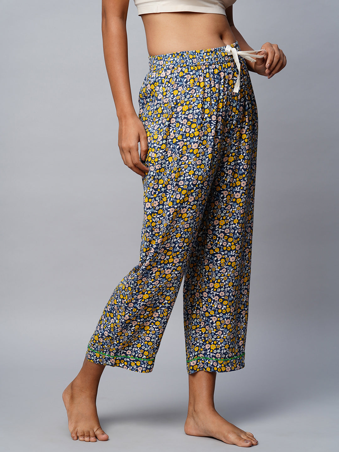 Printed Rayon Cropped Pj'S W/ Ric Rac Detailing