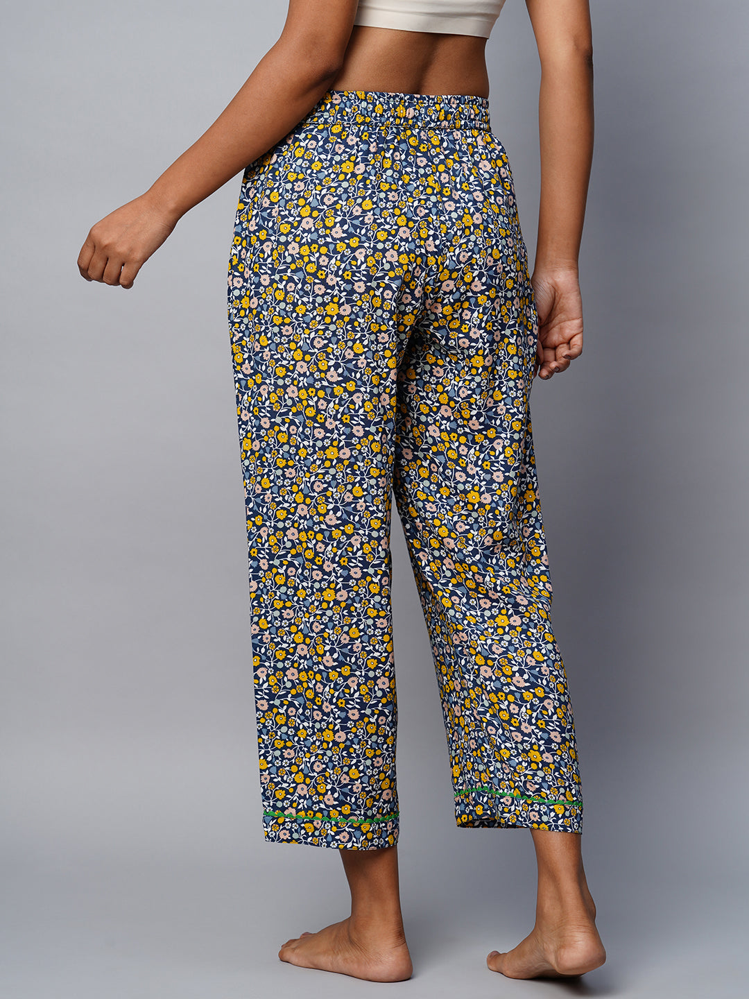 Printed Rayon Cropped Pj'S W/ Ric Rac Detailing