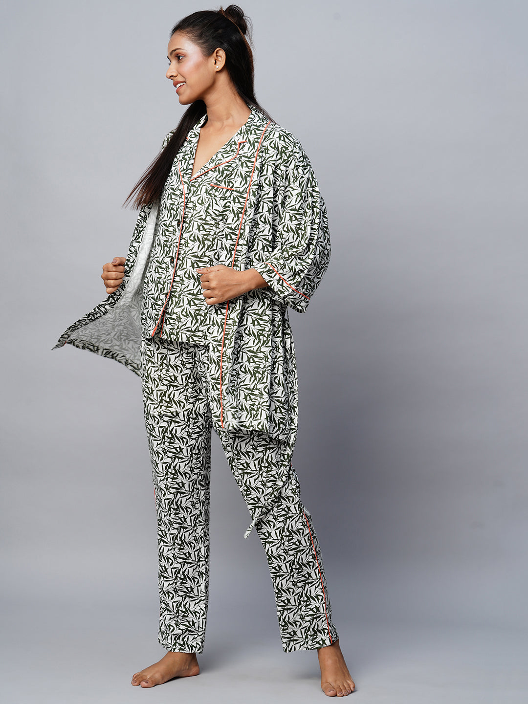 Viscose Printed Pyjama Shirt & Pj Set W/ Kimono Wrap
