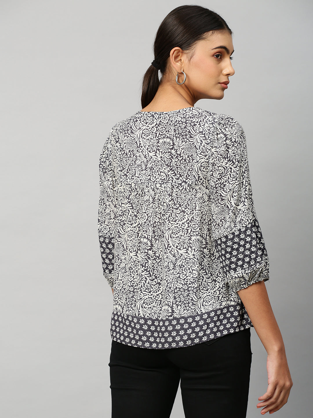 Mix 'N' Match Print Crinkle Viscose Quited Yoke Top