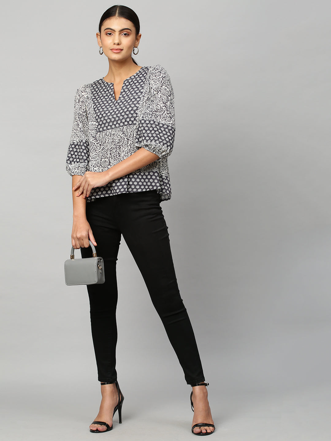 Mix 'N' Match Print Crinkle Viscose Quited Yoke Top