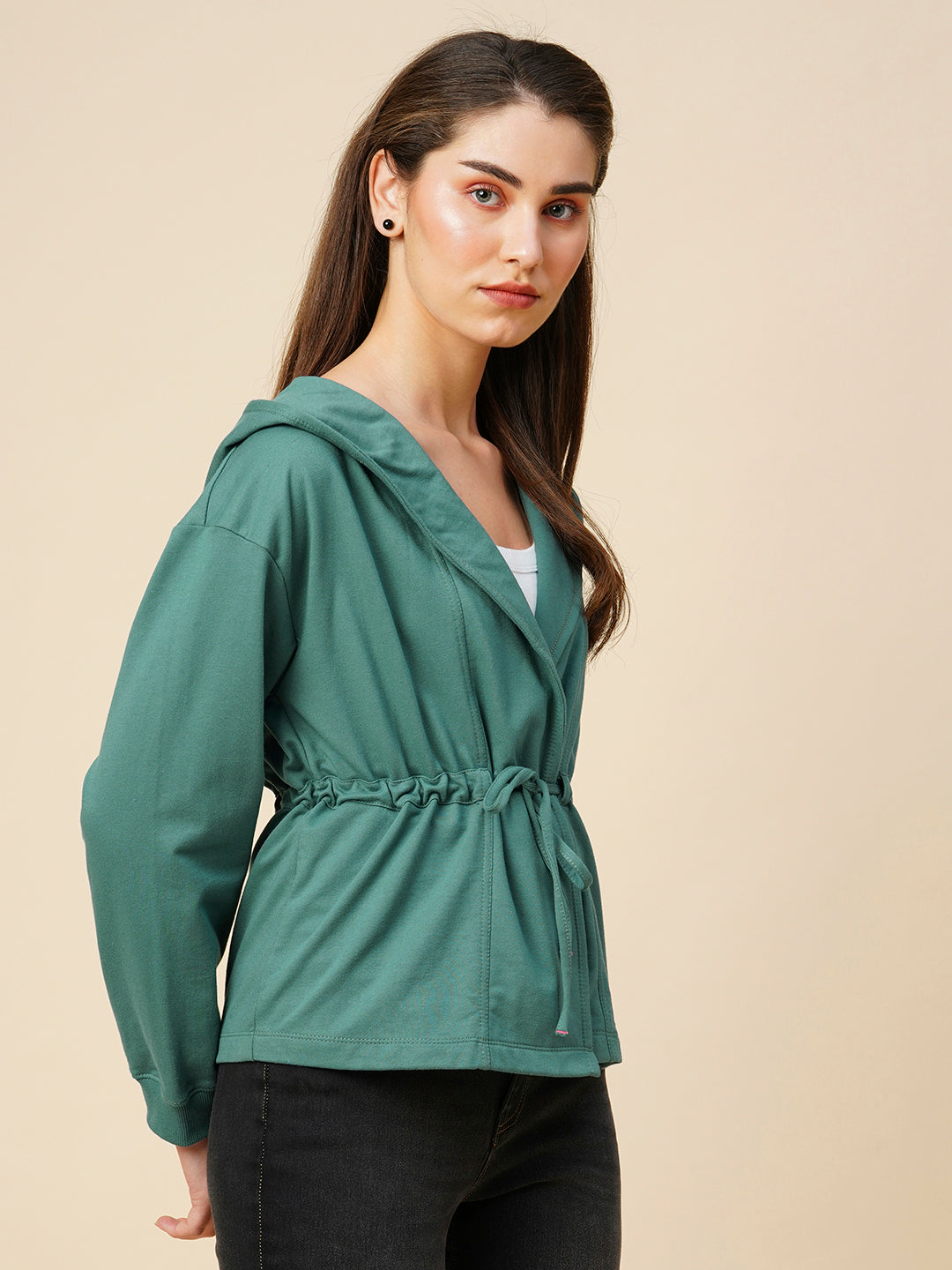 French Terrry Jersey Synched Waist Soft Cropped Jacket