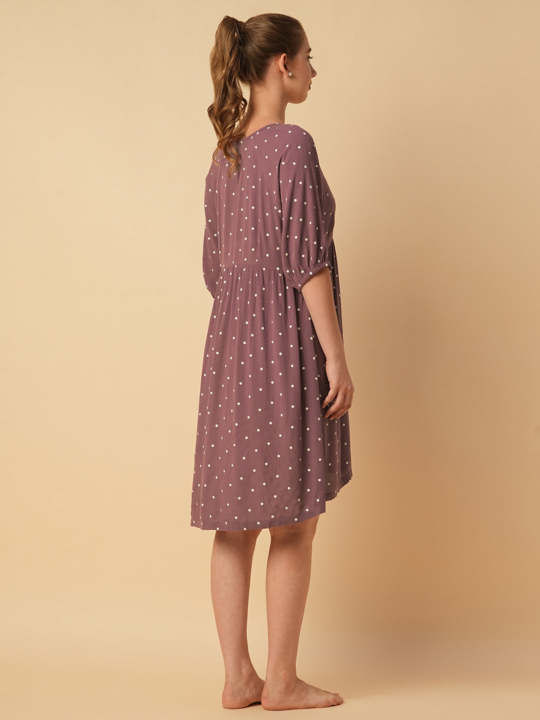 CRINKLE VISCOSE POLKA DOT BASQUE DRESS