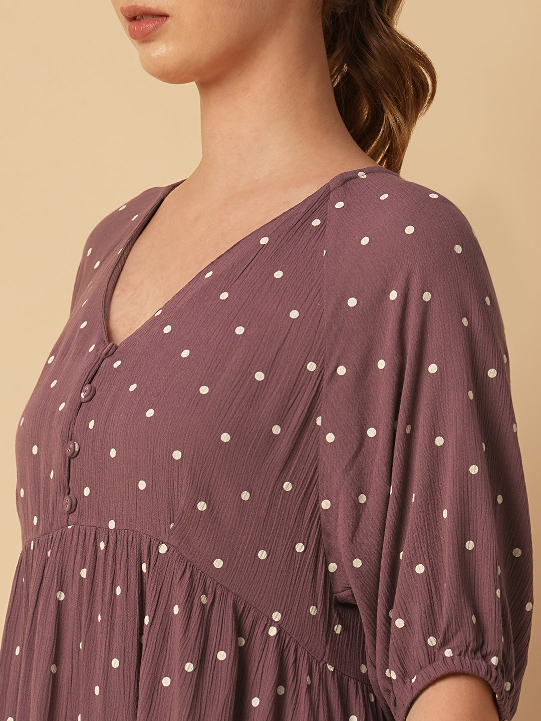 CRINKLE VISCOSE POLKA DOT BASQUE DRESS