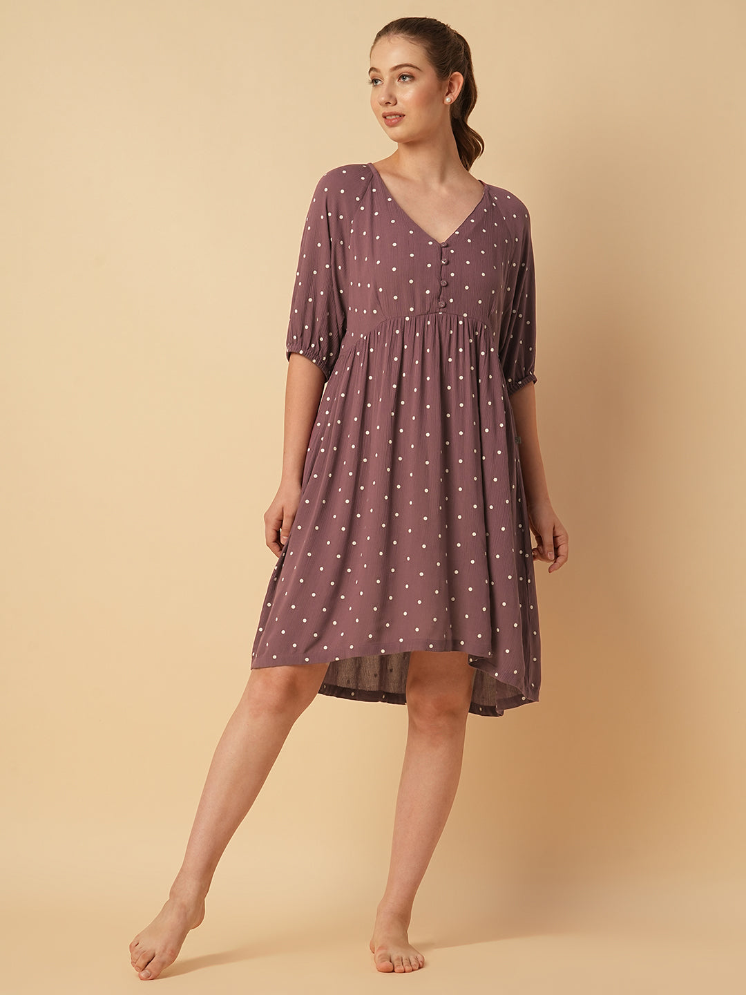 CRINKLE VISCOSE POLKA DOT BASQUE DRESS