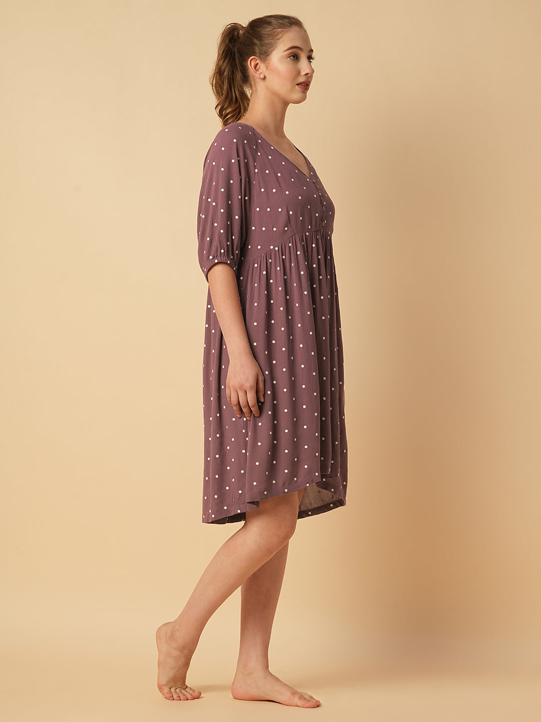 CRINKLE VISCOSE POLKA DOT BASQUE DRESS