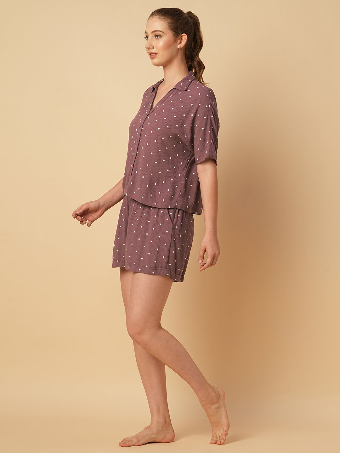 POLKA DOT CRINKLE VISCOSE NIGHTSUIT