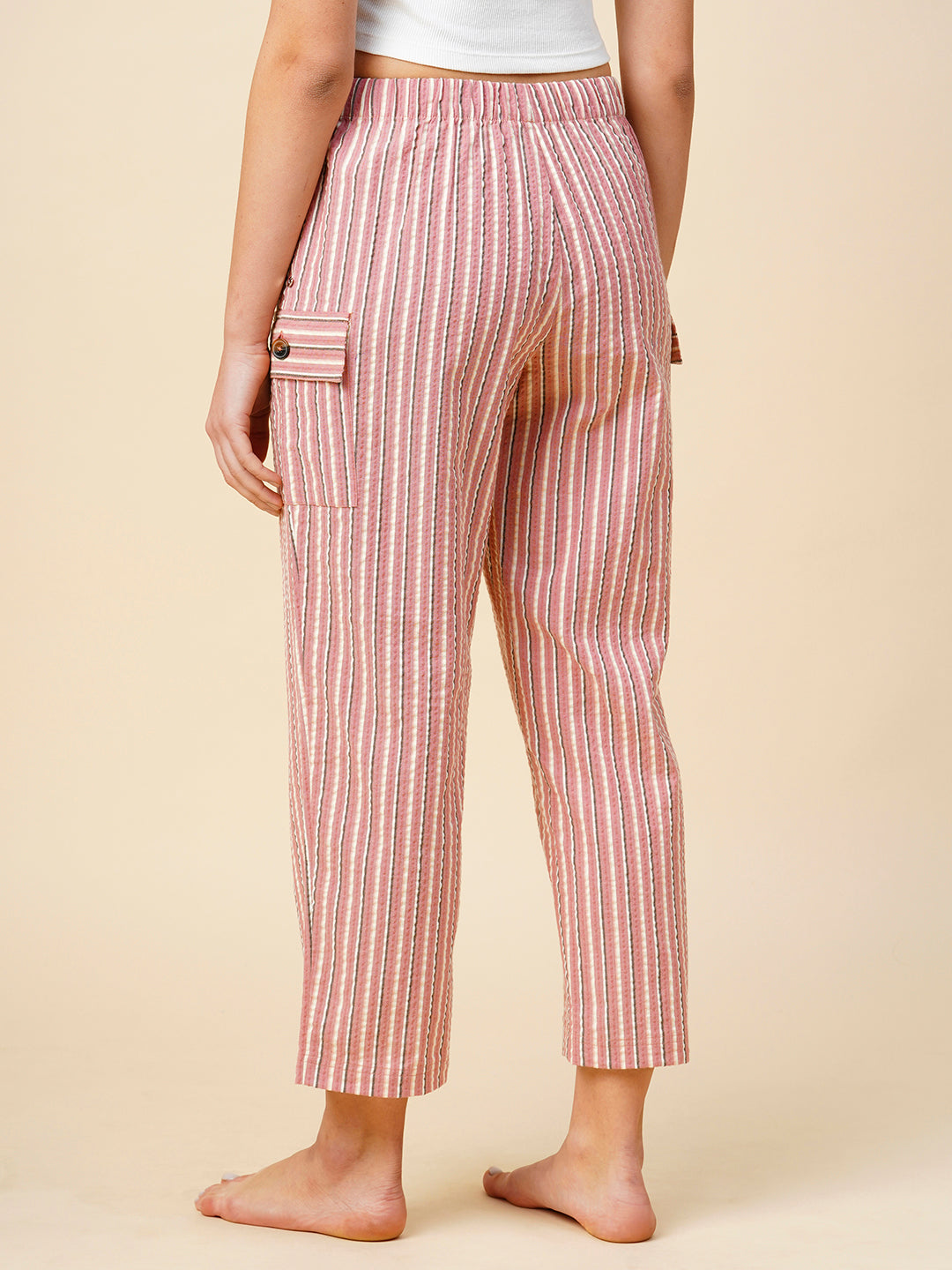 Striped Seersucker Cropped Pj'S W/ Cargo Pockets