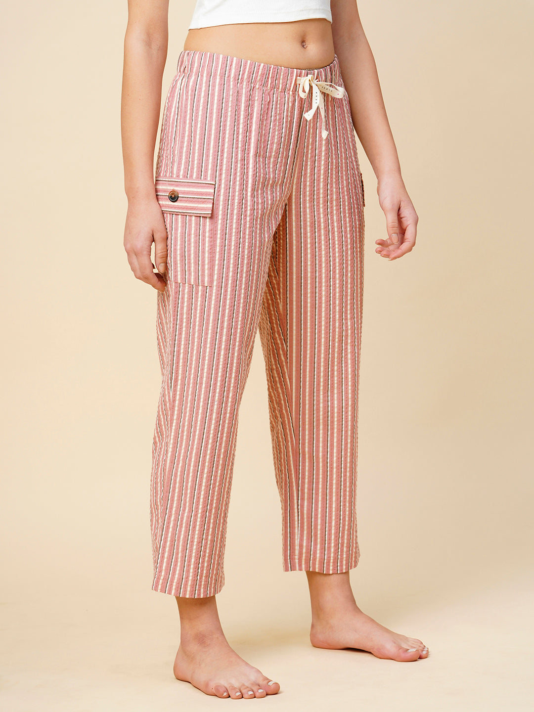 Striped Seersucker Cropped Pj'S W/ Cargo Pockets