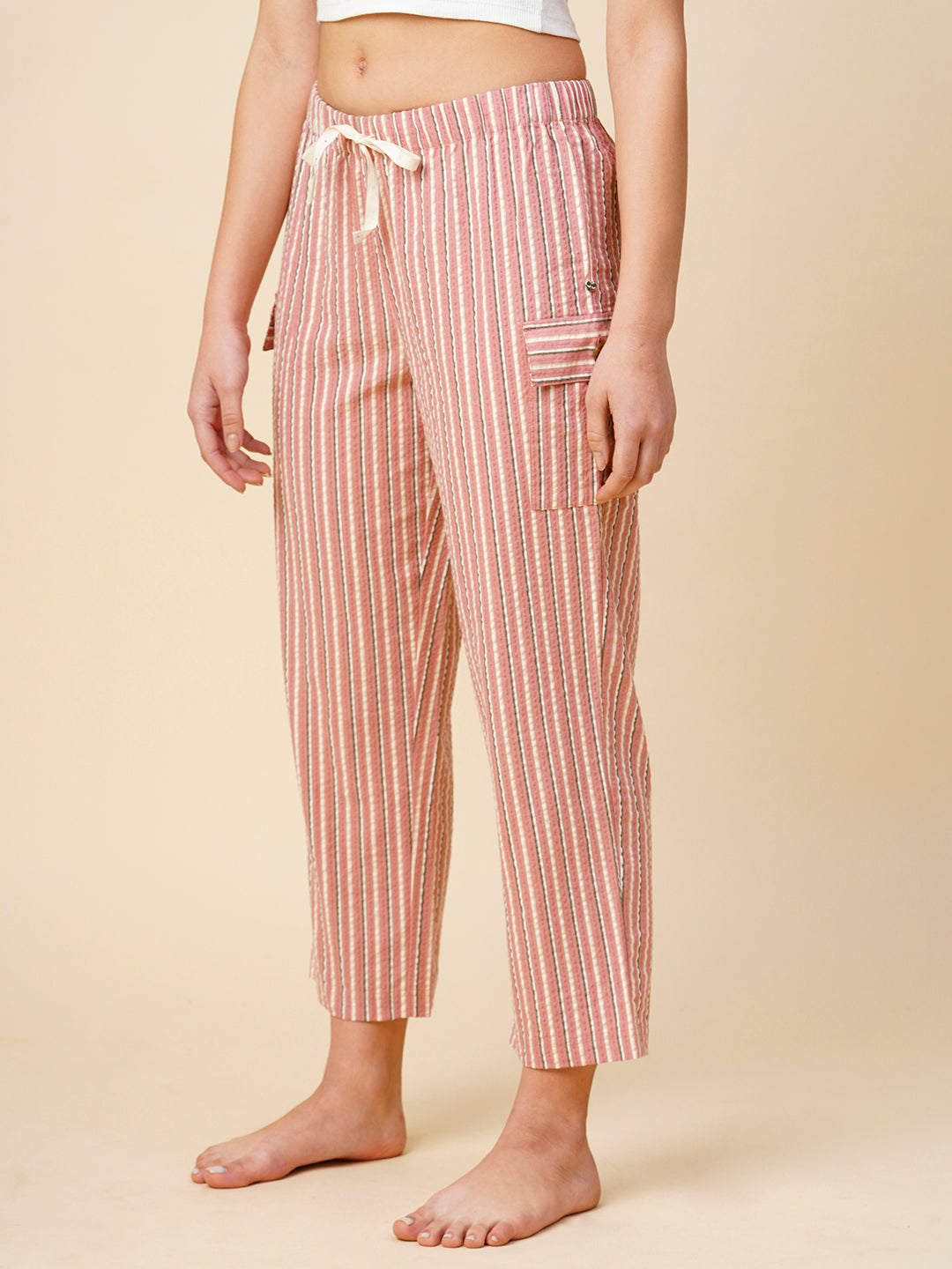 Striped Seersucker Cropped Pj'S W/ Cargo Pockets