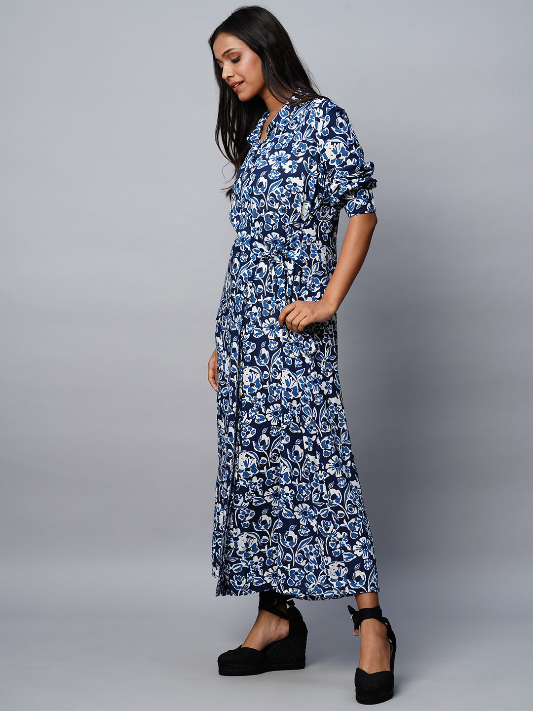 Printed Modal Shirt Dress With Side Tie