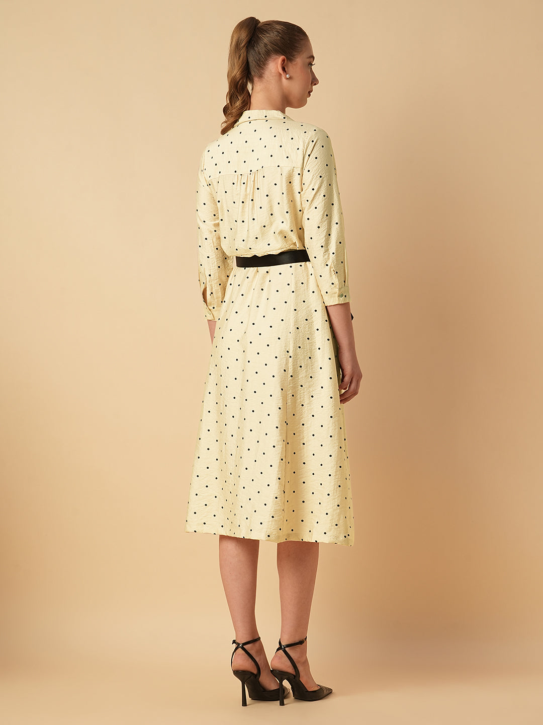 POLKA DOT BELTED SHIRT DRESS