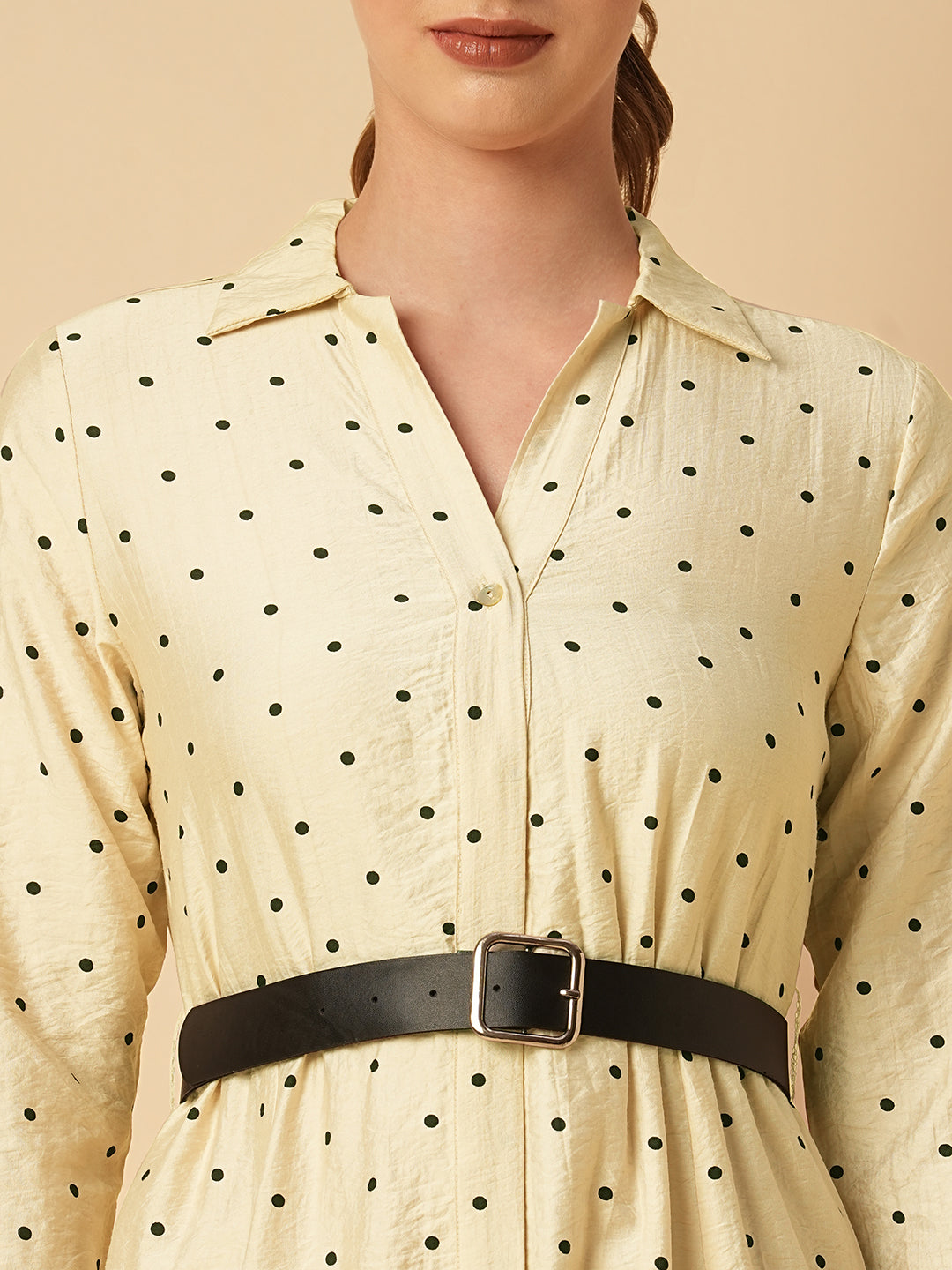 POLKA DOT BELTED SHIRT DRESS
