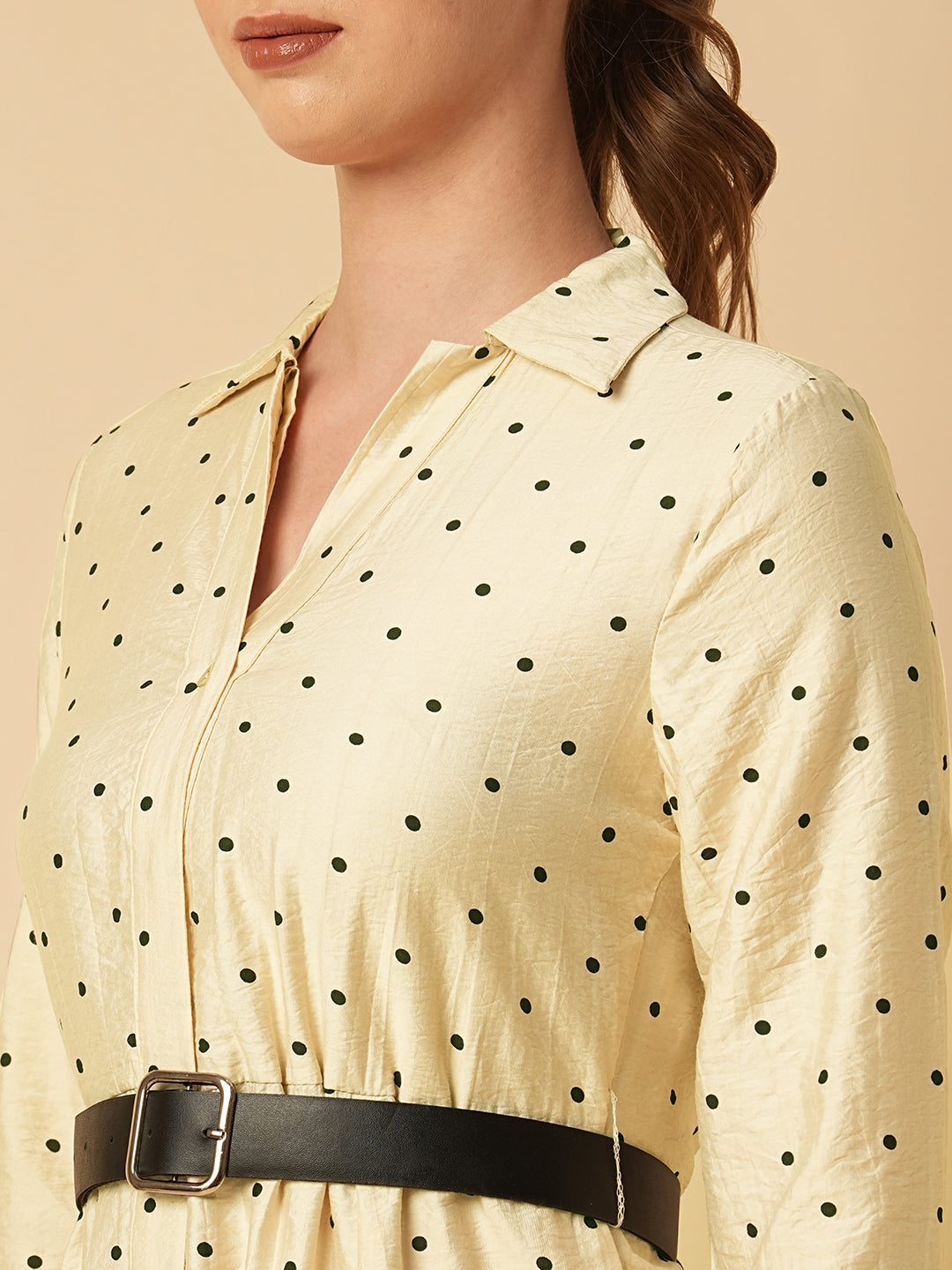 POLKA DOT BELTED SHIRT DRESS