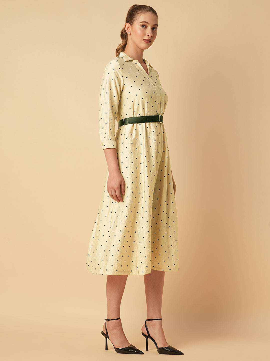 POLKA DOT BELTED SHIRT DRESS