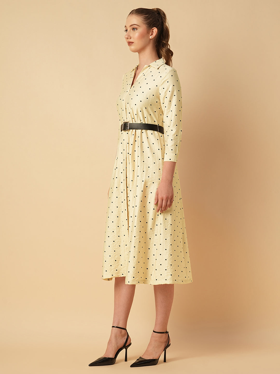 POLKA DOT BELTED SHIRT DRESS