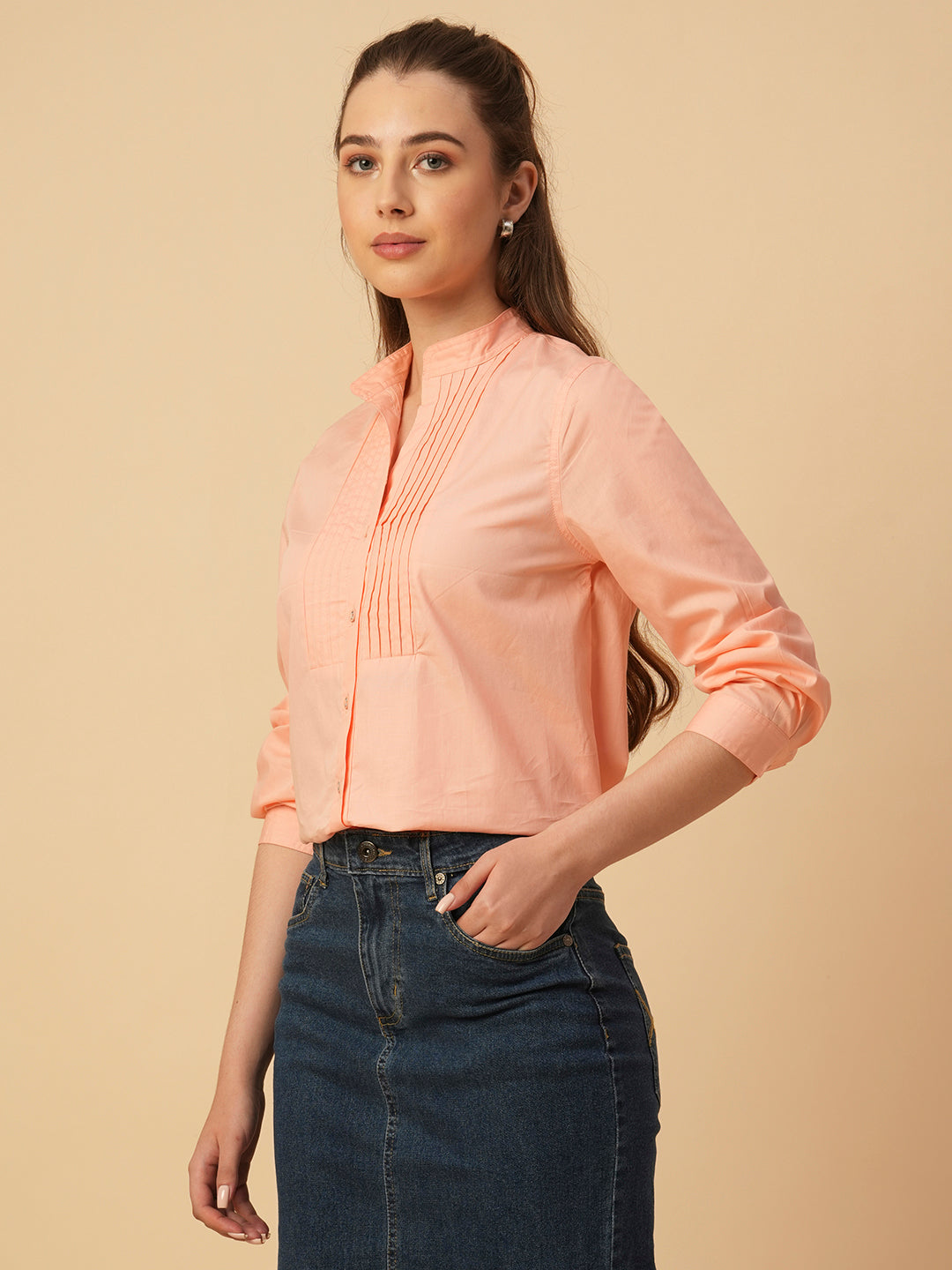 POPLIN PLEATED YOKE SHIRT