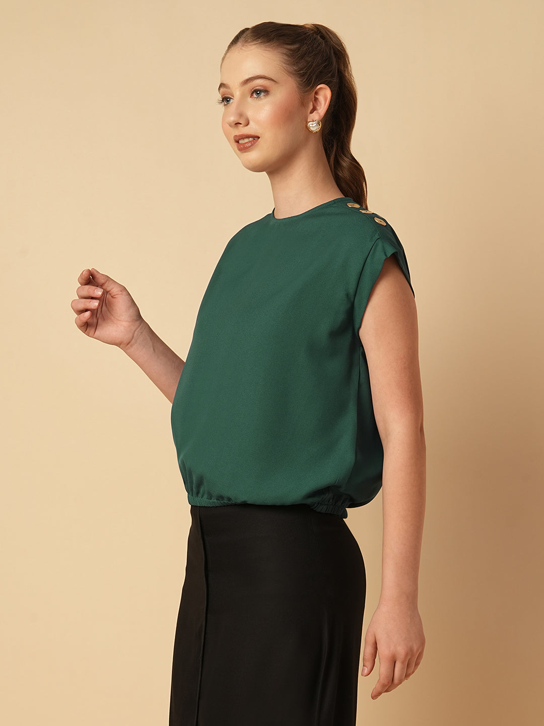 DROP SHOULDER EALSTICATED HEM TOP