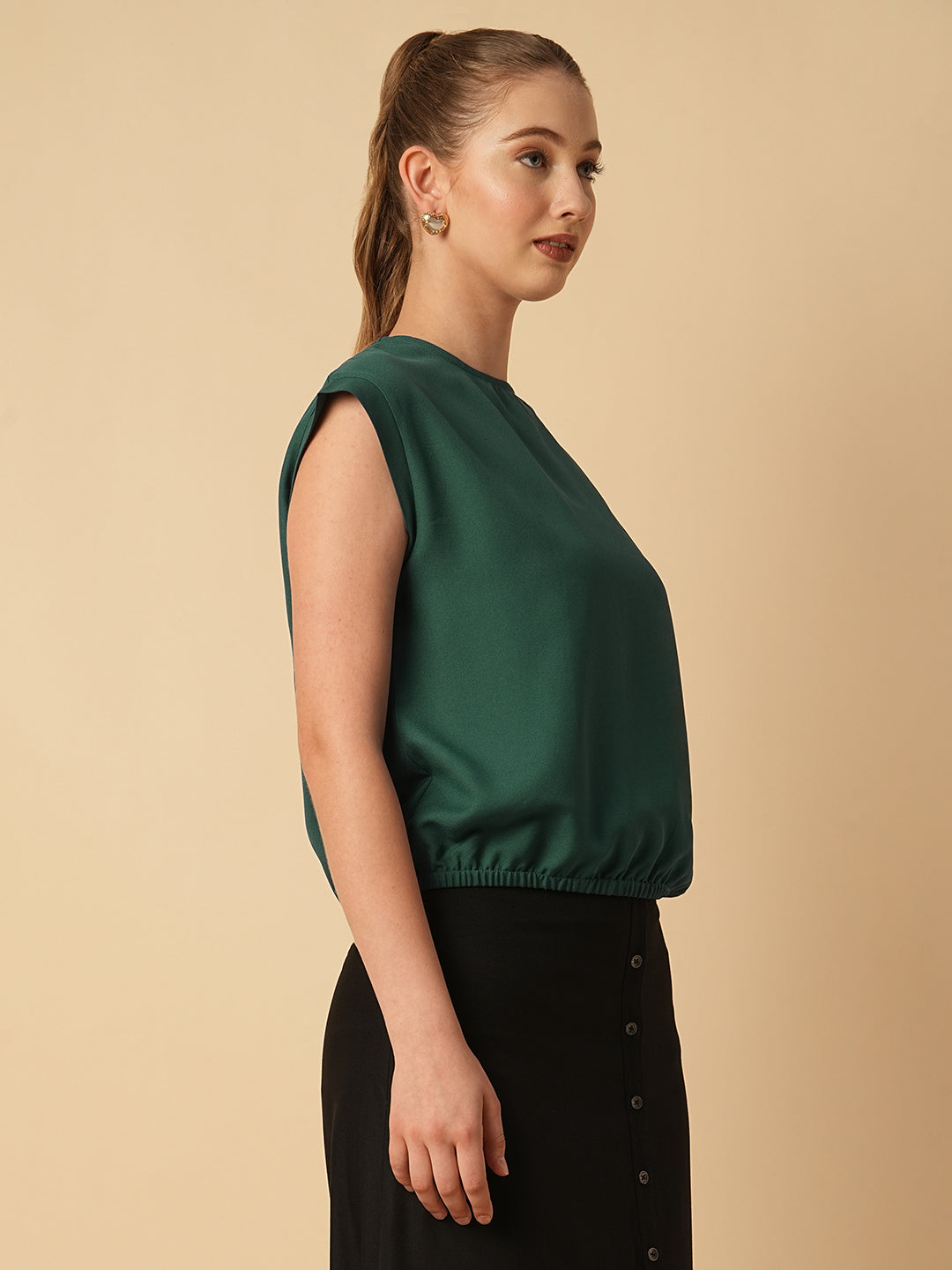 DROP SHOULDER EALSTICATED HEM TOP