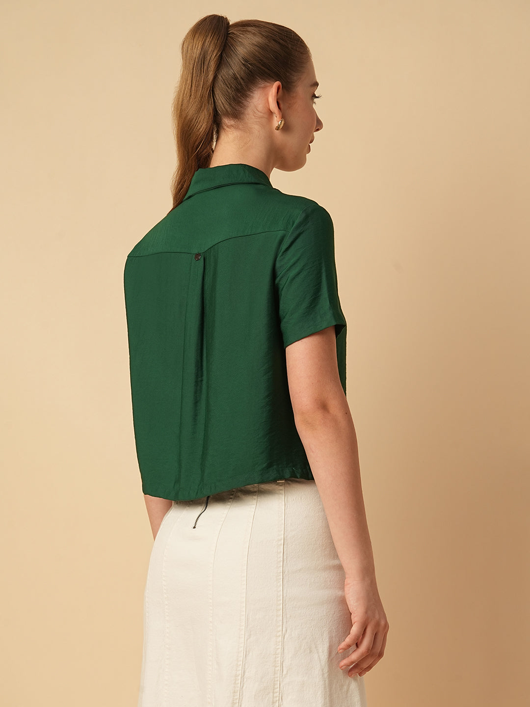 VISCOSE TWILL BOXY CROPPED SHIRT